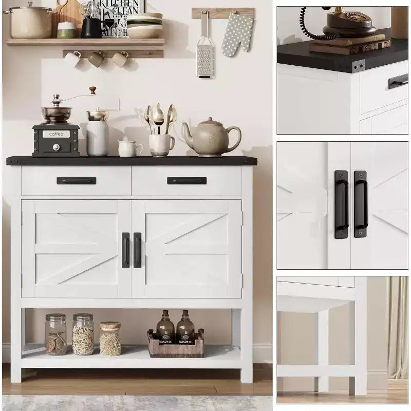 Farmhouse Style Console Table with Storage, 2-Door Cabinet & 2 Drawers, Multi-Functional Buffet Table for Entryway, Kitchen, Living Room