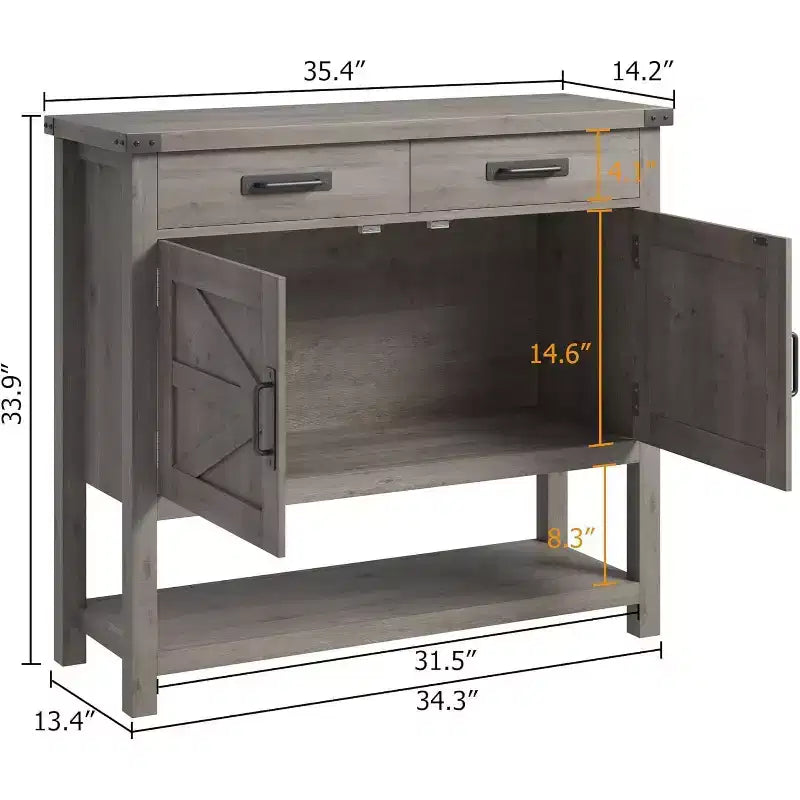 Farmhouse Style Console Table with Storage, 2-Door Cabinet & 2 Drawers, Multi-Functional Buffet Table for Entryway, Kitchen, Living Room