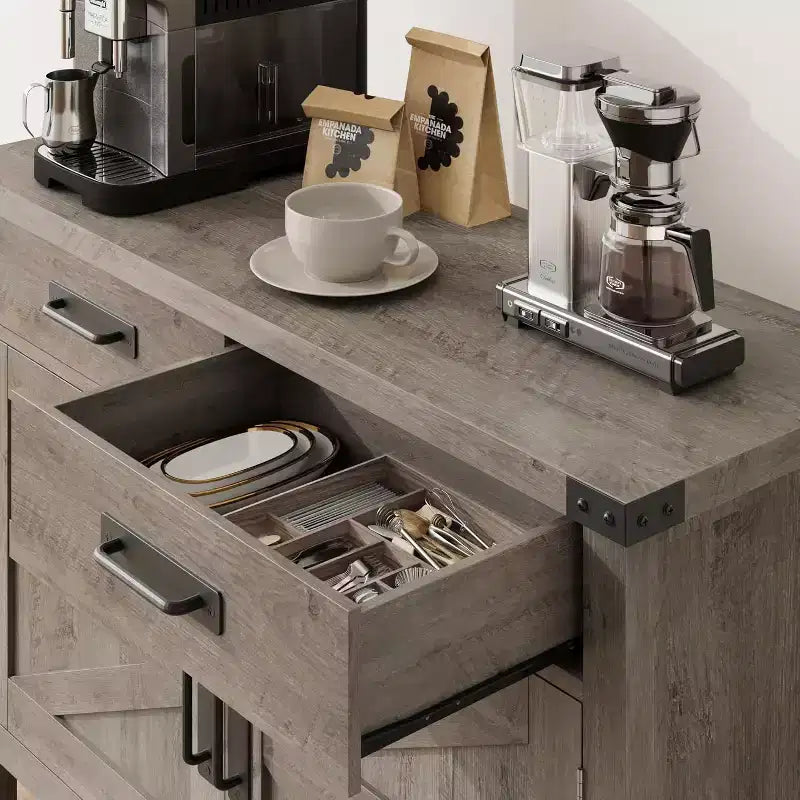 Farmhouse Style Console Table with Storage, 2-Door Cabinet & 2 Drawers, Multi-Functional Buffet Table for Entryway, Kitchen, Living Room