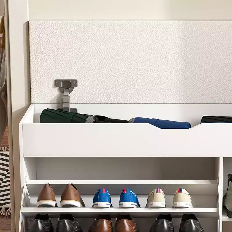 EHMKNP Entryway Bench with Shoe Storage, 3-Tier Flip-Up Drawers, Hidden Cabinet, Space-Saving Organizer for Hallway or Living Room
