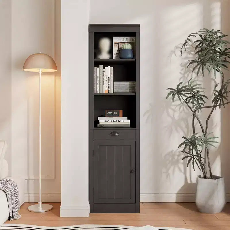 71 Tall Bookcase with Cabinet, 3 Tier Wood Open Bookcase with Adjustable Shelves, Large Display Storage Shelf, Standing Shelving Unit for Home