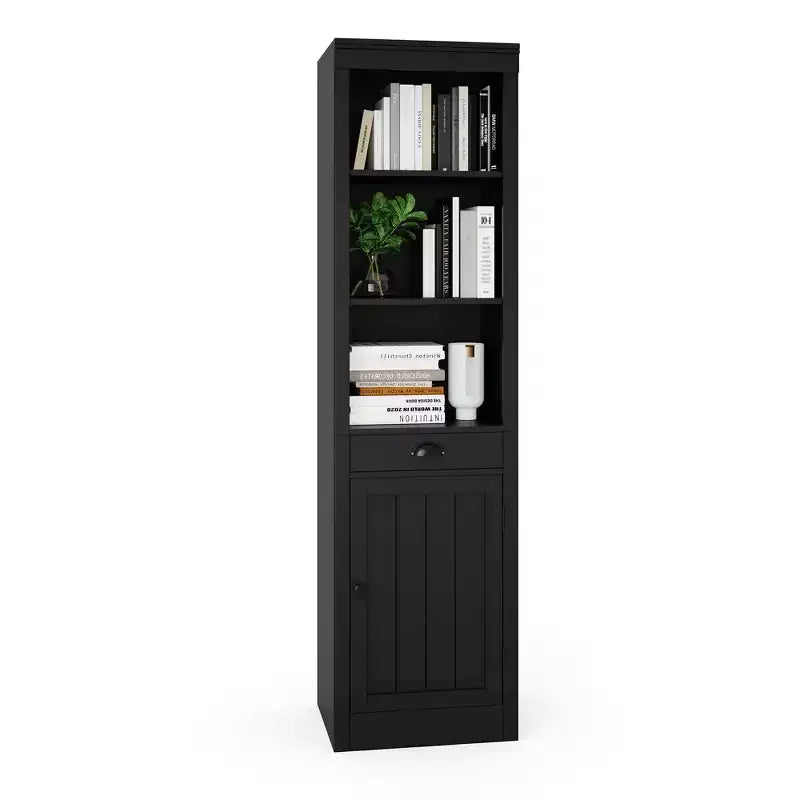 71 Tall Bookcase with Cabinet, 3 Tier Wood Open Bookcase with Adjustable Shelves, Large Display Storage Shelf, Standing Shelving Unit for Home