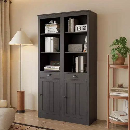 71 Tall Bookcase with Cabinet, 3 Tier Wood Open Bookcase with Adjustable Shelves, Large Display Storage Shelf, Standing Shelving Unit for Home