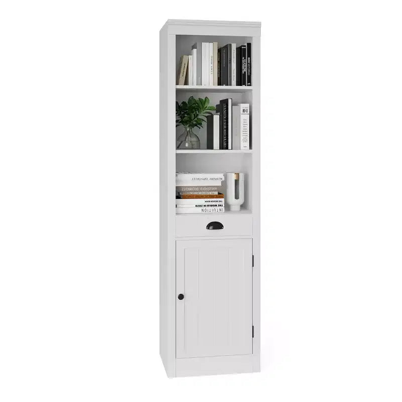 71 Tall Bookcase with Cabinet, 3 Tier Wood Open Bookcase with Adjustable Shelves, Large Display Storage Shelf, Standing Shelving Unit for Home