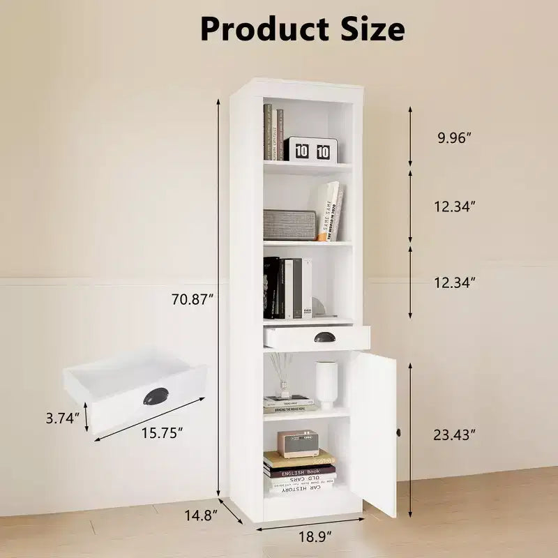 71 Tall Bookcase with Cabinet, 3 Tier Wood Open Bookcase with Adjustable Shelves, Large Display Storage Shelf, Standing Shelving Unit for Home