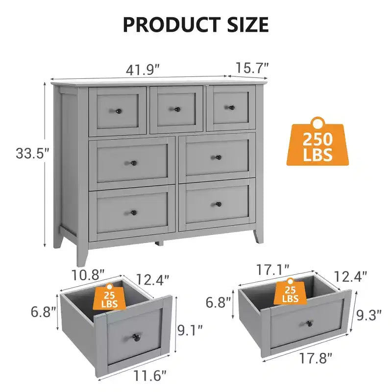 CuisinSmart Wood Dresser for Bedroom, 7 Drawer Chest of Drawers with Metal Handle, Closet Store Organizer for Living Room Hallway bedroom
