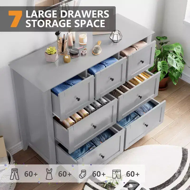 CuisinSmart Wood Dresser for Bedroom, 7 Drawer Chest of Drawers with Metal Handle, Closet Store Organizer for Living Room Hallway bedroom