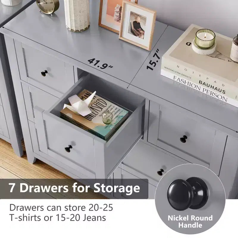 CuisinSmart Wood Dresser for Bedroom, 7 Drawer Chest of Drawers with Metal Handle, Closet Store Organizer for Living Room Hallway bedroom