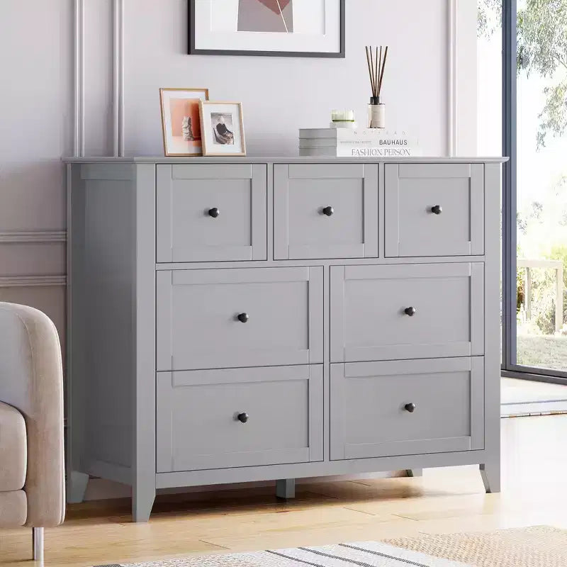 CuisinSmart Wood Dresser for Bedroom, 7 Drawer Chest of Drawers with Metal Handle, Closet Store Organizer for Living Room Hallway bedroom