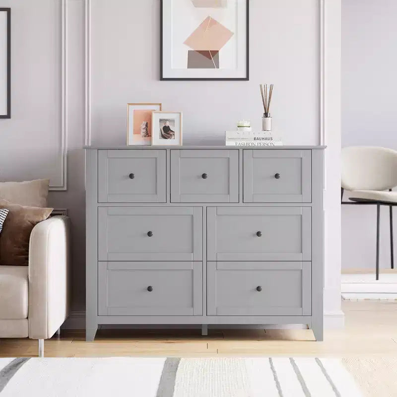 CuisinSmart Wood Dresser for Bedroom, 7 Drawer Chest of Drawers with Metal Handle, Closet Store Organizer for Living Room Hallway bedroom