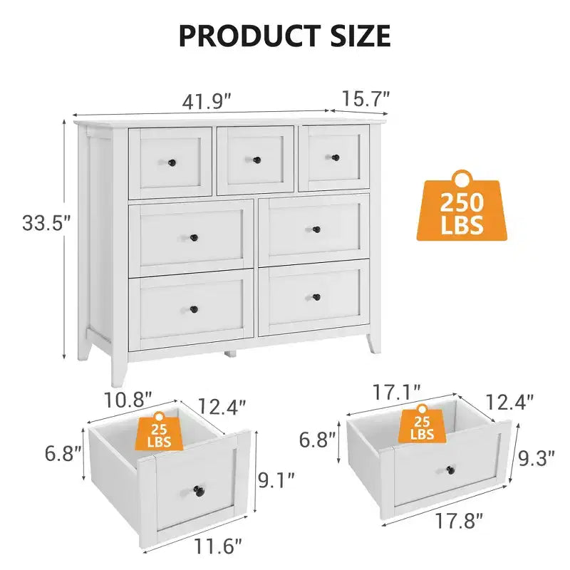CuisinSmart Wood Dresser for Bedroom, 7 Drawer Chest of Drawers with Metal Handle, Closet Store Organizer for Living Room Hallway bedroom