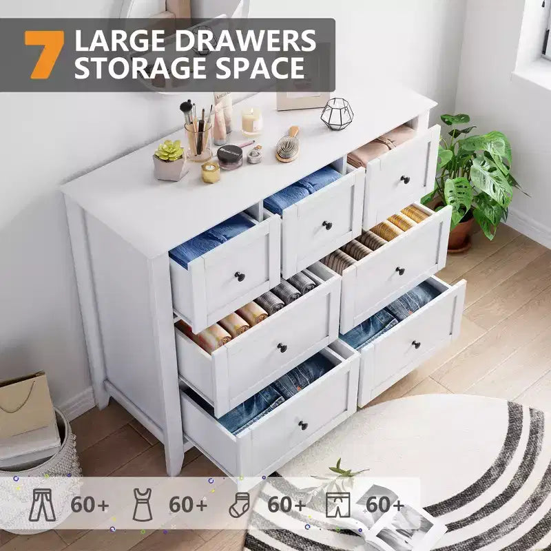 CuisinSmart Wood Dresser for Bedroom, 7 Drawer Chest of Drawers with Metal Handle, Closet Store Organizer for Living Room Hallway bedroom