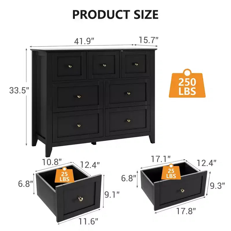 CuisinSmart Wood Dresser for Bedroom, 7 Drawer Chest of Drawers with Metal Handle, Closet Store Organizer for Living Room Hallway bedroom