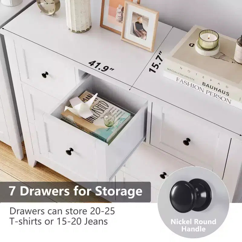 CuisinSmart Wood Dresser for Bedroom, 7 Drawer Chest of Drawers with Metal Handle, Closet Store Organizer for Living Room Hallway bedroom