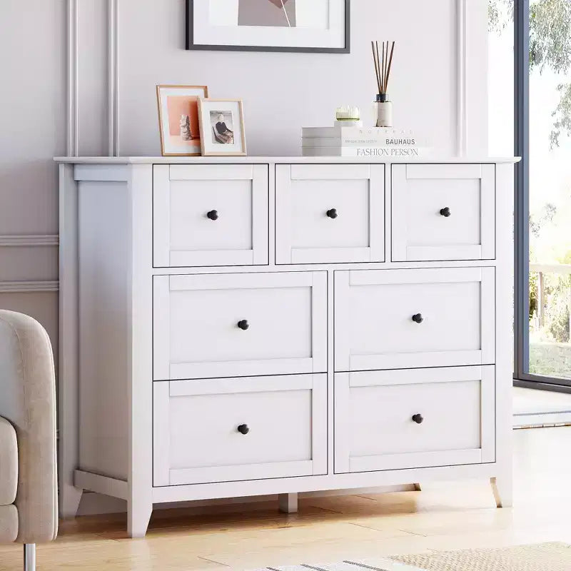 CuisinSmart Wood Dresser for Bedroom, 7 Drawer Chest of Drawers with Metal Handle, Closet Store Organizer for Living Room Hallway bedroom