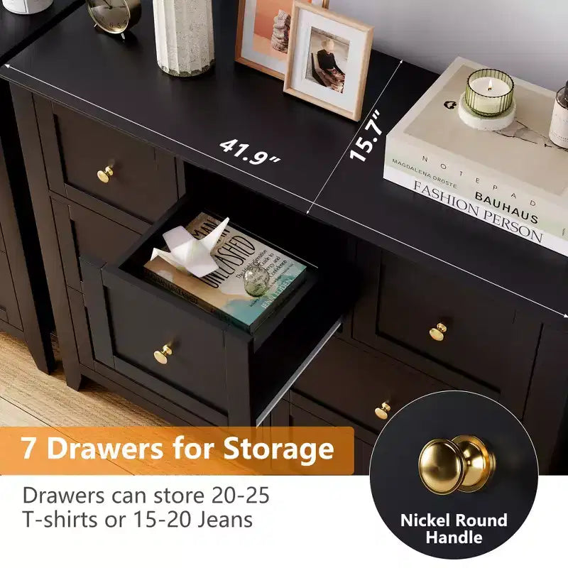 CuisinSmart Wood Dresser for Bedroom, 7 Drawer Chest of Drawers with Metal Handle, Closet Store Organizer for Living Room Hallway bedroom