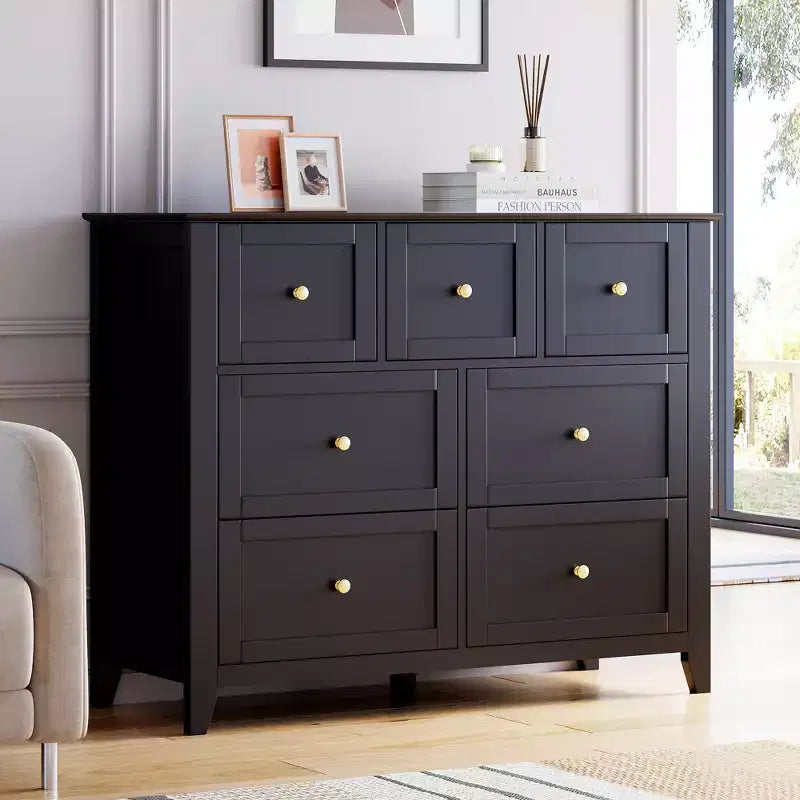 CuisinSmart Wood Dresser for Bedroom, 7 Drawer Chest of Drawers with Metal Handle, Closet Store Organizer for Living Room Hallway bedroom