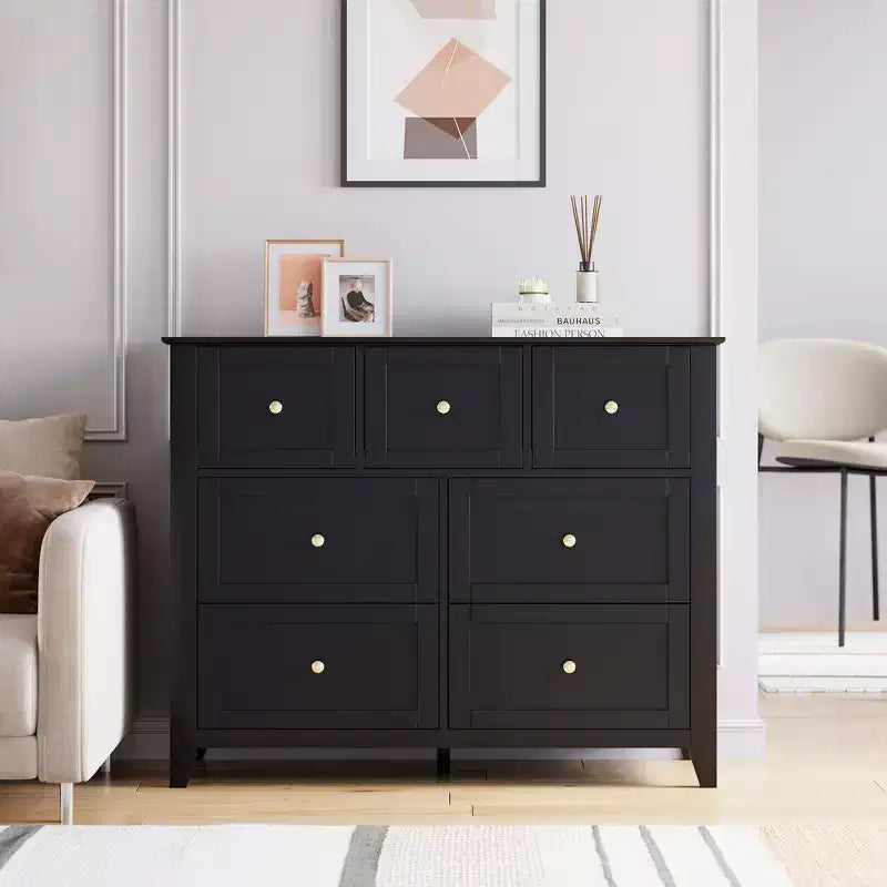 CuisinSmart Wood Dresser for Bedroom, 7 Drawer Chest of Drawers with Metal Handle, Closet Store Organizer for Living Room Hallway bedroom