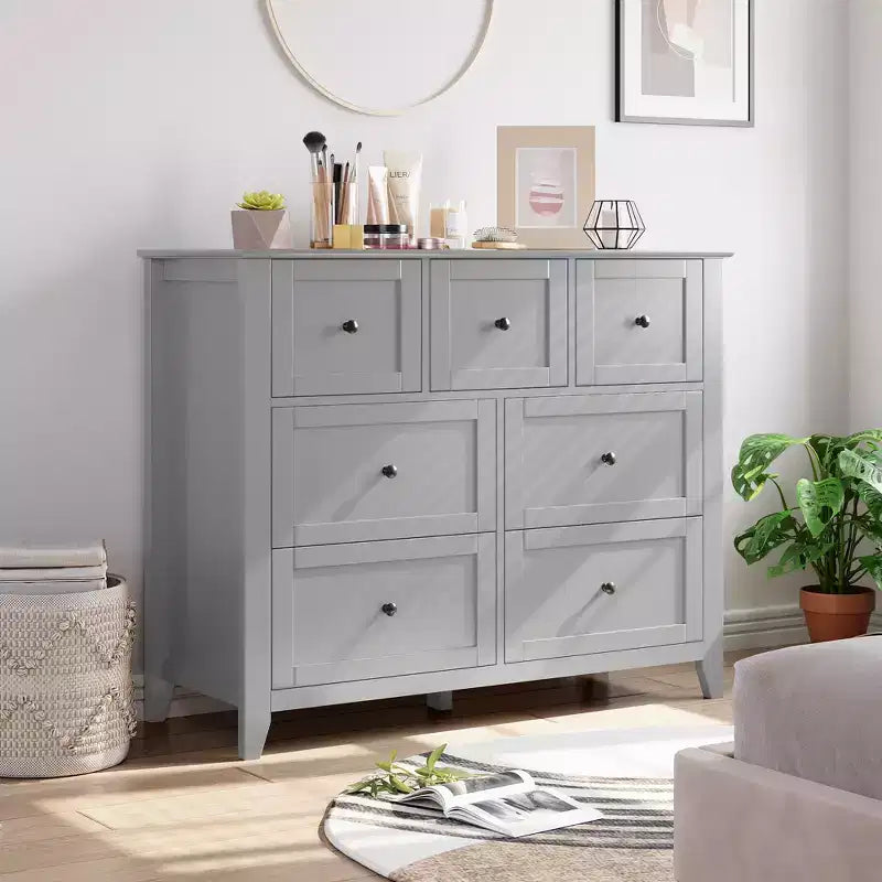 CuisinSmart Wood Dresser for Bedroom, 7 Drawer Chest of Drawers with Metal Handle, Closet Store Organizer for Living Room Hallway bedroom
