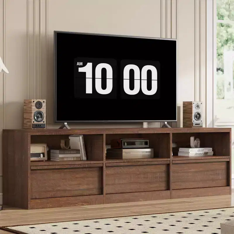 70 inch TV Stand for 80 TVs, Mid Century Modern Entertainment Center with Storage Drawer & Open Shelves, Wood Media Console Cabinet for Living Room