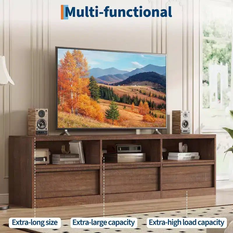 70 inch TV Stand for 80 TVs, Mid Century Modern Entertainment Center with Storage Drawer & Open Shelves, Wood Media Console Cabinet for Living Room