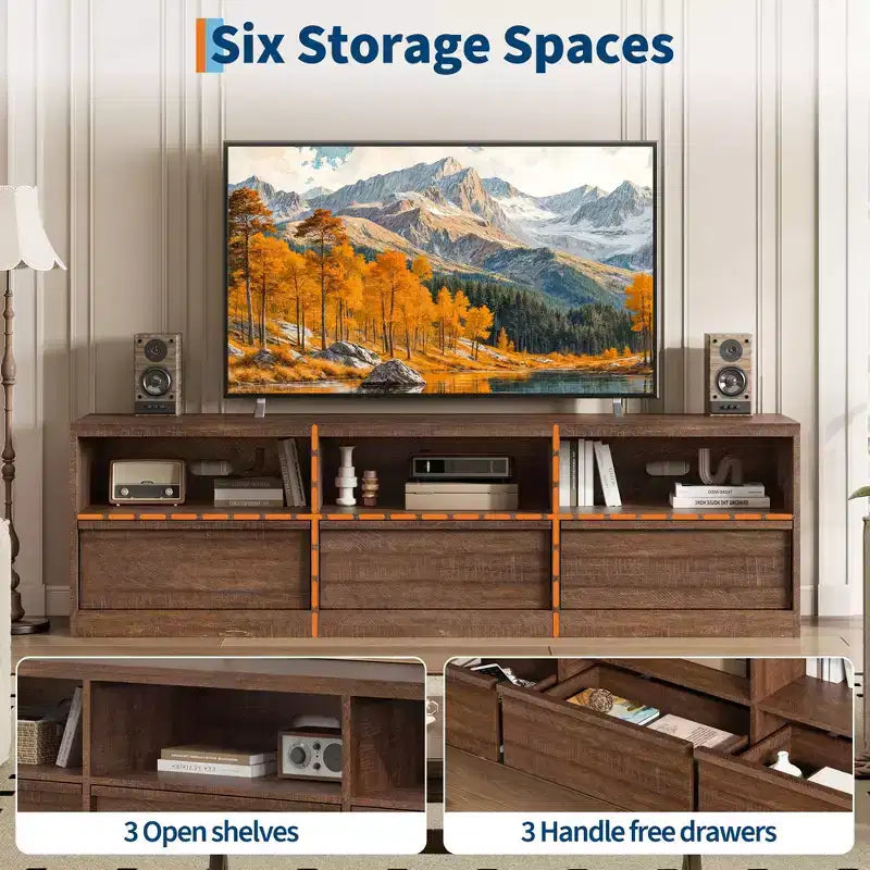 70 inch TV Stand for 80 TVs, Mid Century Modern Entertainment Center with Storage Drawer & Open Shelves, Wood Media Console Cabinet for Living Room