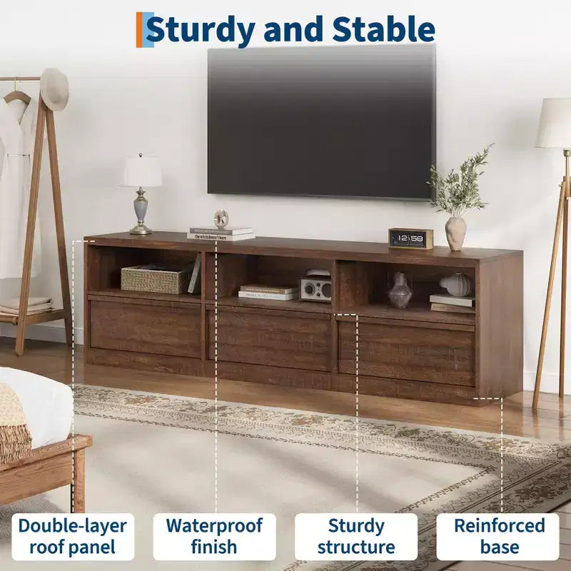 70 inch TV Stand for 80 TVs, Mid Century Modern Entertainment Center with Storage Drawer & Open Shelves, Wood Media Console Cabinet for Living Room
