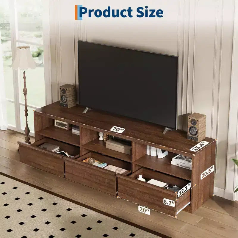 70 inch TV Stand for 80 TVs, Mid Century Modern Entertainment Center with Storage Drawer & Open Shelves, Wood Media Console Cabinet for Living Room
