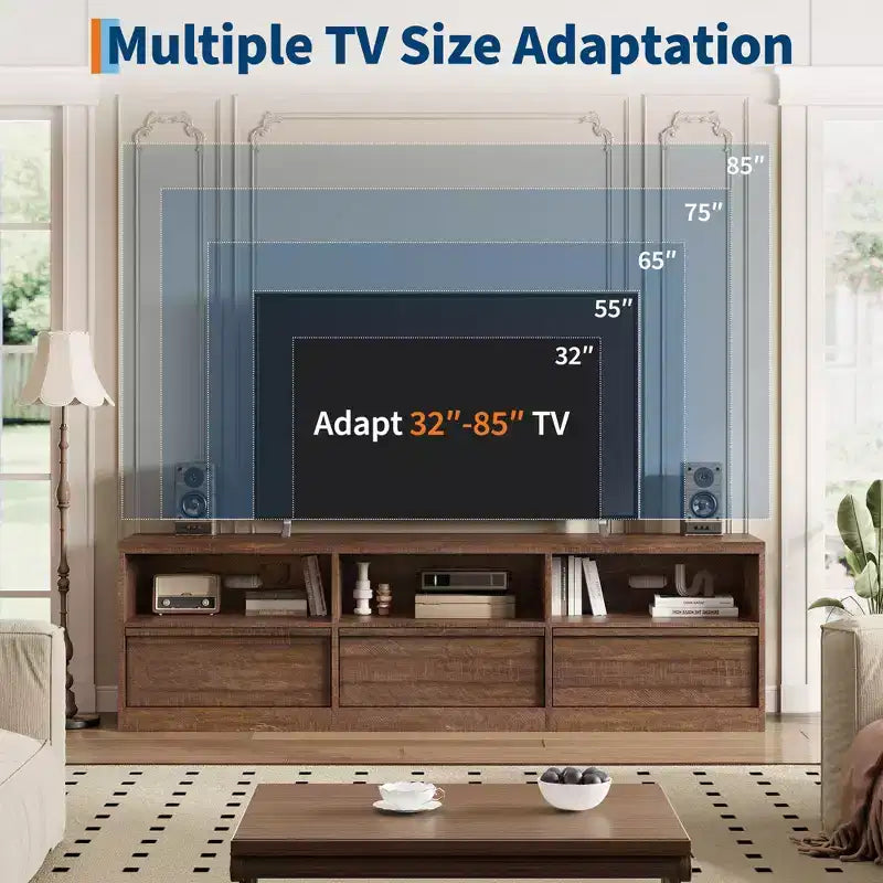 70 inch TV Stand for 80 TVs, Mid Century Modern Entertainment Center with Storage Drawer & Open Shelves, Wood Media Console Cabinet for Living Room