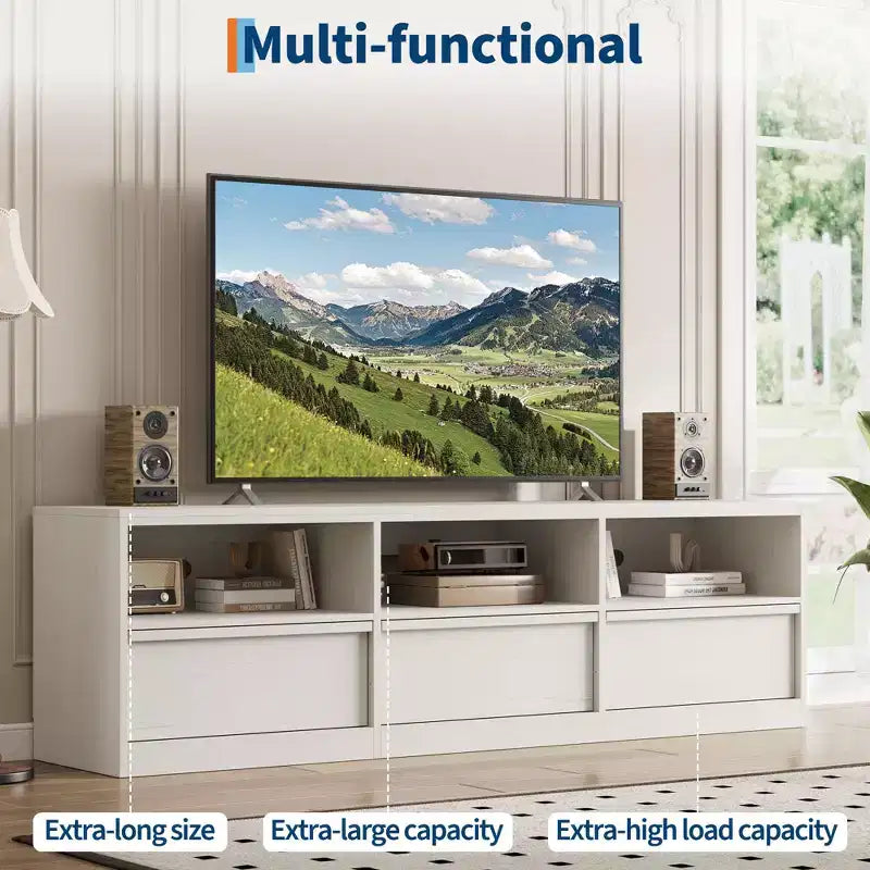 70 inch TV Stand for 80 TVs, Mid Century Modern Entertainment Center with Storage Drawer & Open Shelves, Wood Media Console Cabinet for Living Room