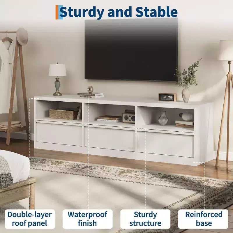 70 inch TV Stand for 80 TVs, Mid Century Modern Entertainment Center with Storage Drawer & Open Shelves, Wood Media Console Cabinet for Living Room
