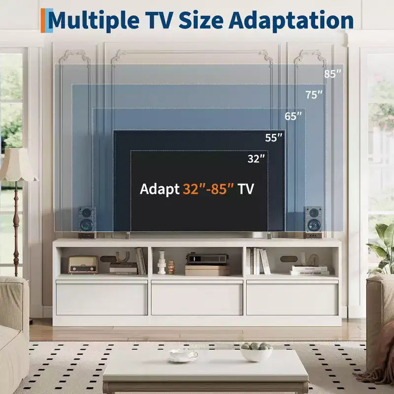 70 inch TV Stand for 80 TVs, Mid Century Modern Entertainment Center with Storage Drawer & Open Shelves, Wood Media Console Cabinet for Living Room
