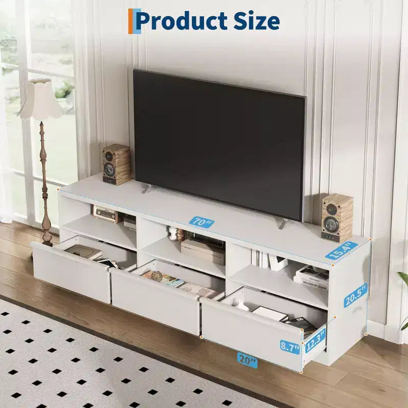 70 inch TV Stand for 80 TVs, Mid Century Modern Entertainment Center with Storage Drawer & Open Shelves, Wood Media Console Cabinet for Living Room