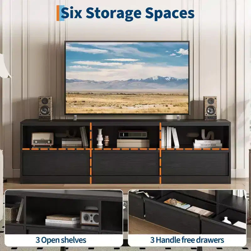 70 inch TV Stand for 80 TVs, Mid Century Modern Entertainment Center with Storage Drawer & Open Shelves, Wood Media Console Cabinet for Living Room