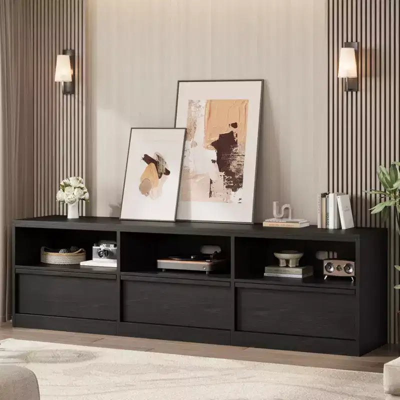 70 inch TV Stand for 80 TVs, Mid Century Modern Entertainment Center with Storage Drawer & Open Shelves, Wood Media Console Cabinet for Living Room