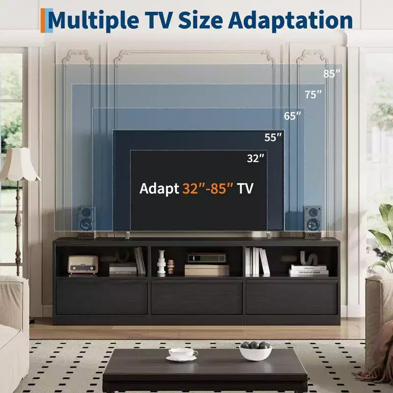 70 inch TV Stand for 80 TVs, Mid Century Modern Entertainment Center with Storage Drawer & Open Shelves, Wood Media Console Cabinet for Living Room
