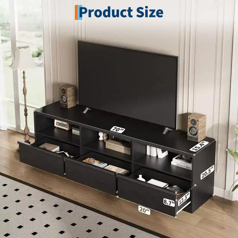70 inch TV Stand for 80 TVs, Mid Century Modern Entertainment Center with Storage Drawer & Open Shelves, Wood Media Console Cabinet for Living Room