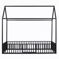Bellemave Twin Floor Bed with Door and Fence, Bed Twin Size with Roof/House Floor Bed for Kids, Girls, Boys, Black