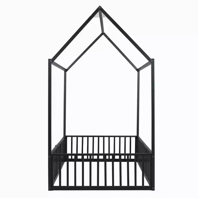 Bellemave Twin Floor Bed with Door and Fence, Bed Twin Size with Roof/House Floor Bed for Kids, Girls, Boys, Black