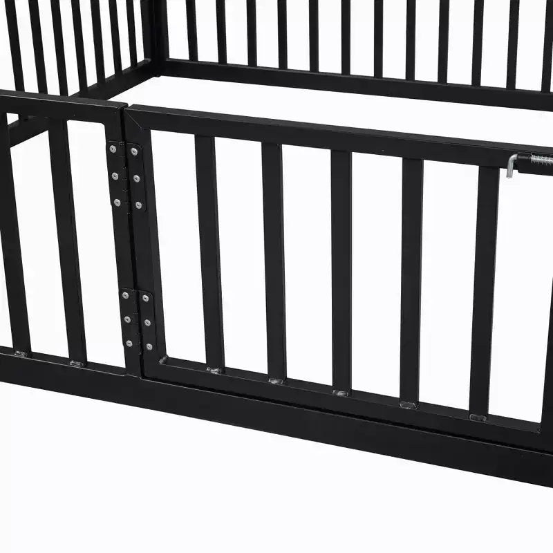 Bellemave Twin Floor Bed with Door and Fence, Bed Twin Size with Roof/House Floor Bed for Kids, Girls, Boys, Black