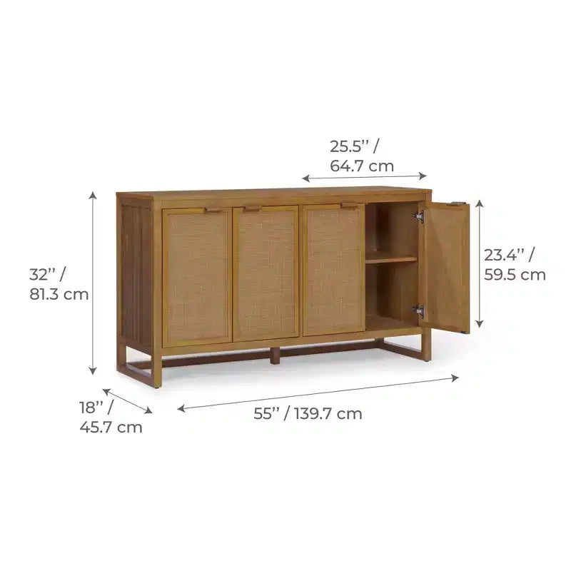 Hatteras Modern Boho 4-Door Sideboard with Solid Wood & Natural Rattan Accents-Teamson Home
