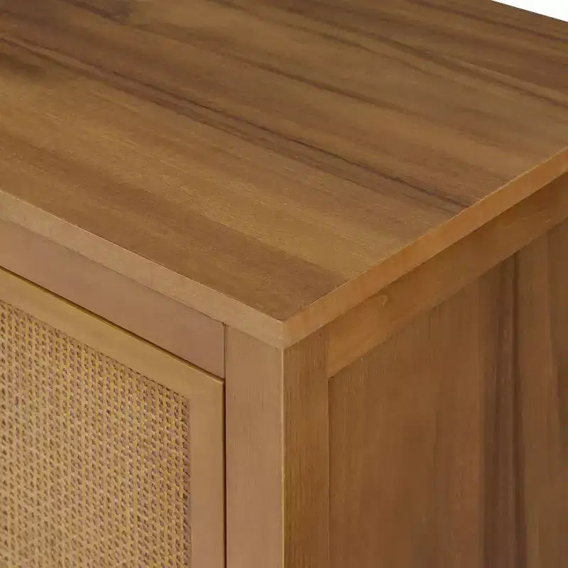 Hatteras Modern Boho 4-Door Sideboard with Solid Wood & Natural Rattan Accents-Teamson Home