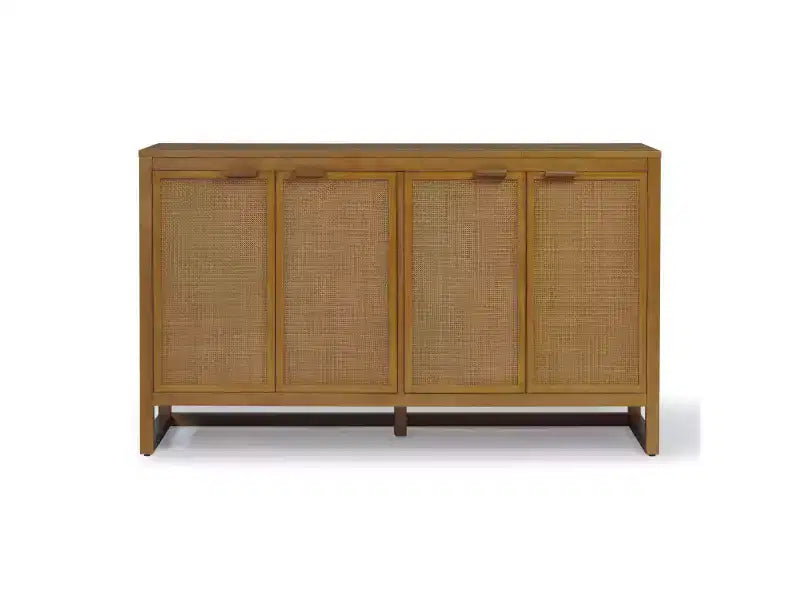 Hatteras Modern Boho 4-Door Sideboard with Solid Wood & Natural Rattan Accents-Teamson Home