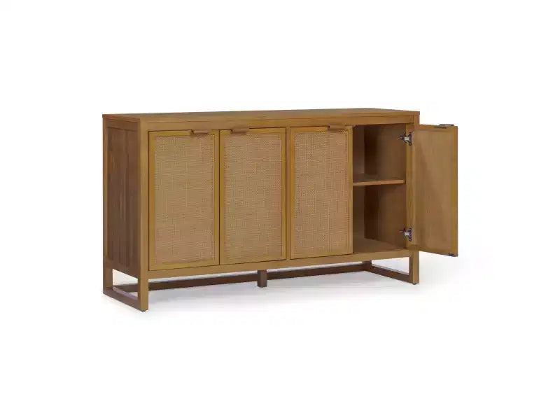Hatteras Modern Boho 4-Door Sideboard with Solid Wood & Natural Rattan Accents-Teamson Home