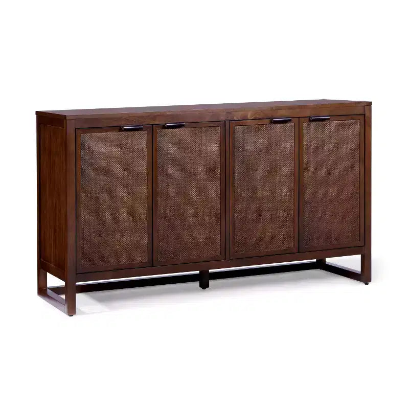 Hatteras Modern Boho 4-Door Sideboard with Solid Wood & Natural Rattan Accents-Teamson Home