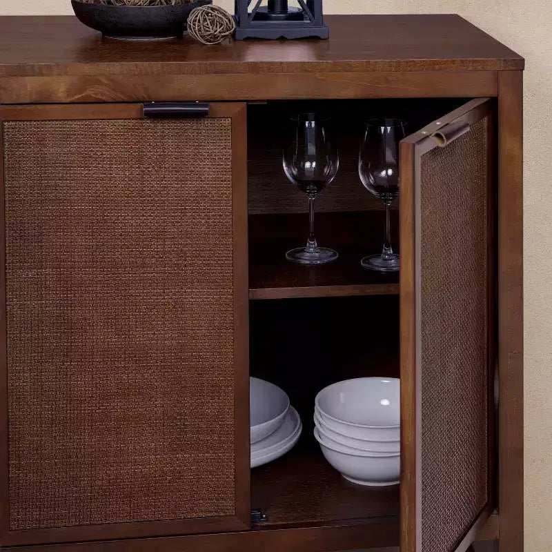 Hatteras Modern Boho 4-Door Sideboard with Solid Wood & Natural Rattan Accents-Teamson Home