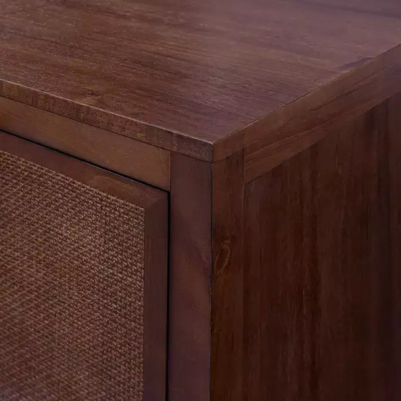 Hatteras Modern Boho 4-Door Sideboard with Solid Wood & Natural Rattan Accents-Teamson Home