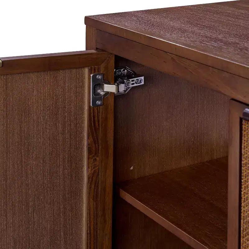 Hatteras Modern Boho 4-Door Sideboard with Solid Wood & Natural Rattan Accents-Teamson Home
