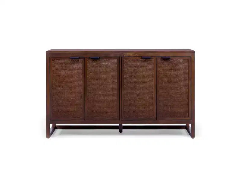 Hatteras Modern Boho 4-Door Sideboard with Solid Wood & Natural Rattan Accents-Teamson Home