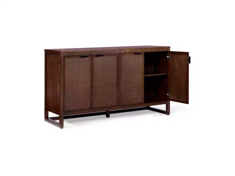 Hatteras Modern Boho 4-Door Sideboard with Solid Wood & Natural Rattan Accents-Teamson Home